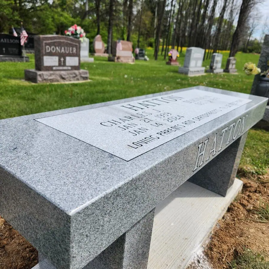 Flat Seat With Straight Legs Granite memorial in Heritage Grey, by Stoltz Memorials