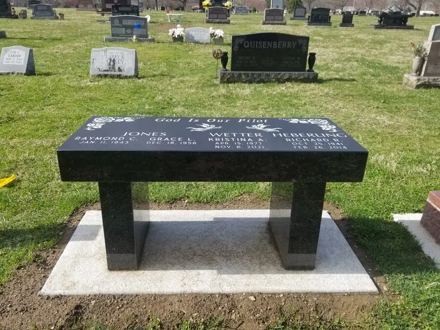 Flat Seat With Straight Legs Granite memorial in Black Ultimate, by Stoltz Memorials