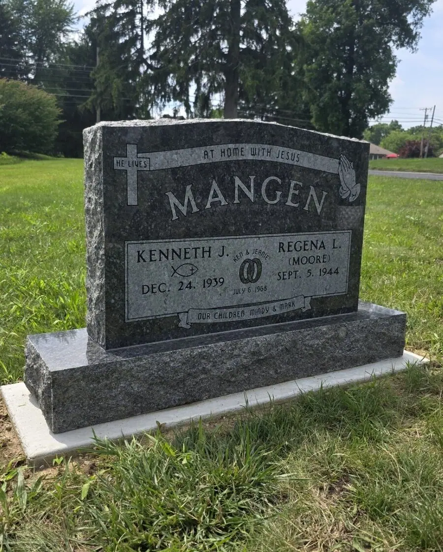 Serp-Top Granite memorial in Butterfly Blue, by Stoltz Memorials
