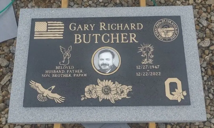 Rectangular Bronze & Granite memorial in Bronze, Georgia Grey, by Stoltz Memorials