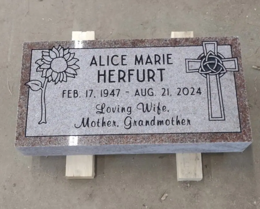 Rectangular Granite memorial in Mountain Rose, by Stoltz Memorials