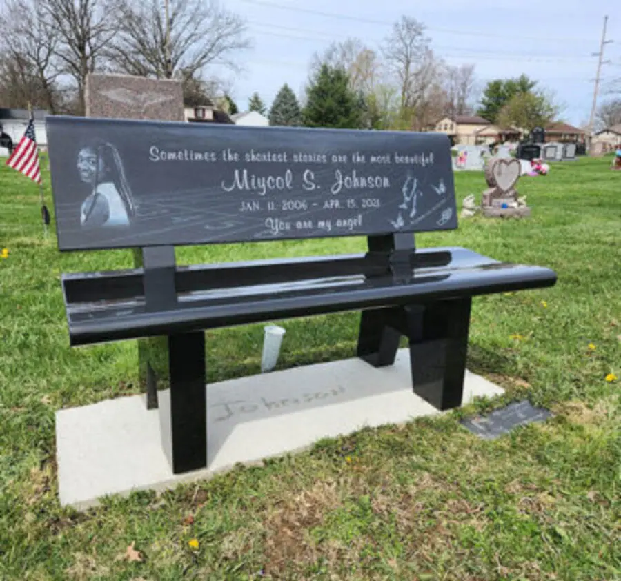 Garden Bench Granite memorial in Black Ultimate, by Stoltz Memorials