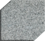 A close-up sample of Heritage Grey granite, displaying a classic, uniform light grey background with fine black speckling.