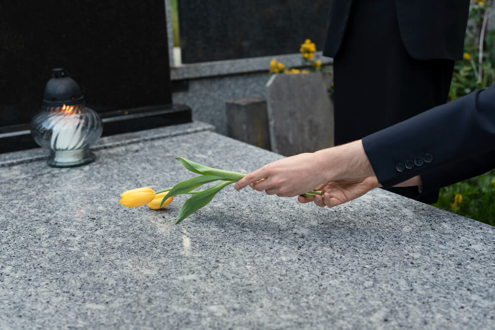 A completed double upright headstone professionally installed in an Ohio cemetery, showcasing a full-service memorial solution.